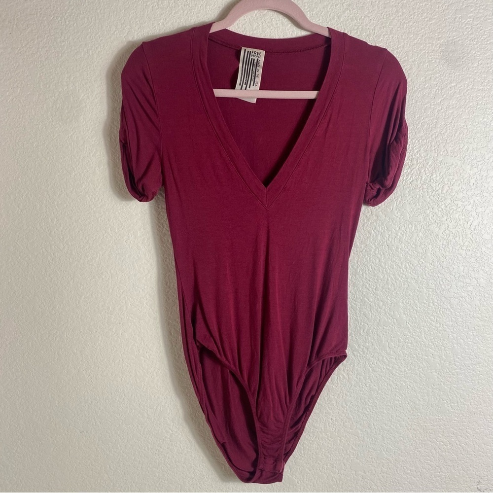 Free People Deep V Body Suit Maroon Size: Small